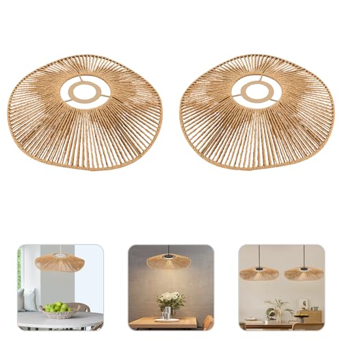 Lampenschirm Boho 2er Set Rattan Optik 30cm rund Hängeleuchte Schirm Geflochten Deckenlampe Lampenschirm Natur Papierseil für Deckenleuchten Pendelleuchten Hängelampenschirme
