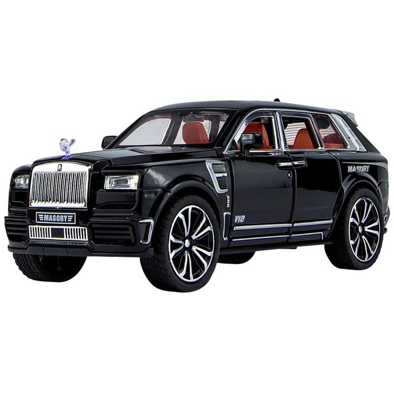 Image of Kids Model 1:32 RR Cullinan Masory Die Cast Metal Car Pull Back Action Opening Doors with Realistic Engine Sound Lights Toy Car Gift for Boys - Black