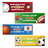 4 Pieces Sports Themed Motivational Bathroom Wall Art, Inspirational Quote Posters, Boys Room Decor for Bedroom, Playroom, Classroom, and Living Room, Athletic Decor for Kids and Teens 4 x 12 Inches