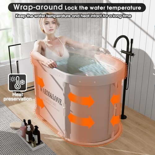 Faltbare Badewanne für Dusche, Freistehende Badewanne für Heißes Bad und Eisbad, Tragbare Eisbadewanne für Erwachsene (Grau weiß, Oval-Medium)