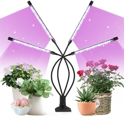 Railee Pflanzenlampe LED Vollspektrum Grow Lampe mit Clip 4 Köpfe | Pflanzenlicht mit Zeitschaltuhr, 3 Farbmodi, 10 Lichtstärken, Flexibler Schwanenhals, mit Stecker
