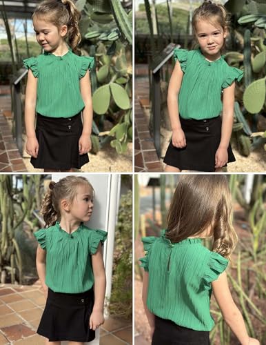 Image of Arshiner Girls Ruffle Short Sleeve Shirts Cute Summer Frill Neck Pleated Textured Blouse Tops