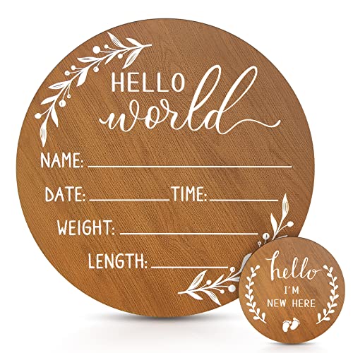 Image of Baby Announcement Sign, Wooden Baby Name Sign for Nursery, Hello World Newborn Sign, Birth Announcement Sign for Hospital, Welcome Baby Arrival Sign Announcement Board for Photo Prop Baby Shower