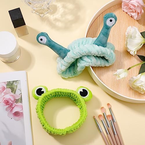 umorismo 2 Pcs Spa Headband, Face Snail Hair Bands Frog Makeup Headbands Washing Hairband Head Wraps for Washing Face Shower Sports Beauty Skincare