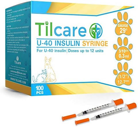 Tilcare U40 Pet Insulin Syringes 29 G 0.3 cc 12.7 mm 1/2″ 100-Pack – Latex-Free Diabetic Syringes – Ultra Fine Sterile Medical Syringe for Diabetes Individually Blister Packed for Safety