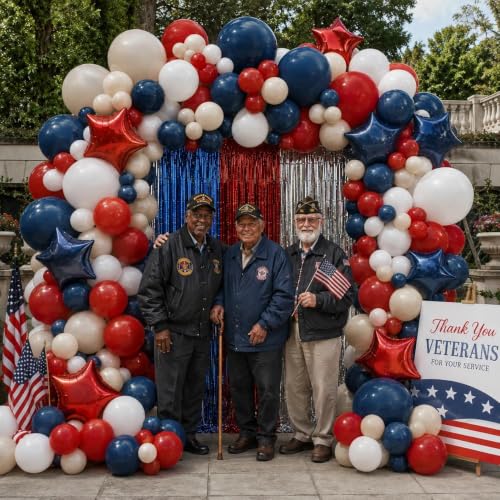 Image of Navy Blue Red Balloon Garland Double Stuffed Red White Blue Balloons Nude Cream Sand Latex Arch Kit for Patriotic Birthday Baby Shower Baseball 4th of July Graduation New Year Party Decorations