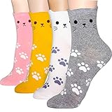 DearMy Womens Cute Design Casual Cotton Crew Socks | Good for Gift Idea| One Size Fits All (Cat Ear 4 Pairs)