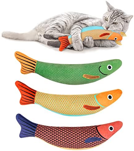 WONOWPA Catnip Toy, 3PCS Cat Chew Toys, Bite Resistant Catnip Toys with Bell Inside, Plush Cartoon Kitten Teething Interactive Toy