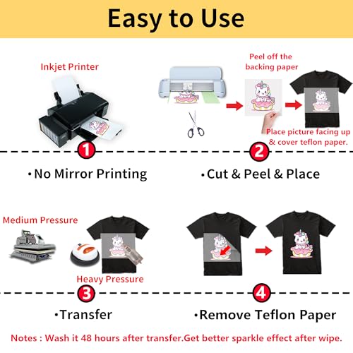 Image of TransOurDream Heat Transfer Paper for Dark T Shirts (Glitter, 20 Sheets, 8.5x11 inch) Iron on Transfers Paper for Dark Fabric Printable Heat Transfer Vinyl for Inkjet Printer