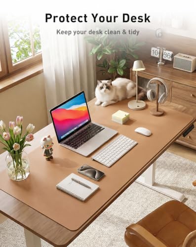 Image of Aothia Faux Leather Desk Mat for Keyboard & Mouse (Khaki, 42 inch x 17 inch) | Creates One Clean Surface For Your Keyboard, Mouse And Laptop, Helping Keep Your Workspace Organized Every Day