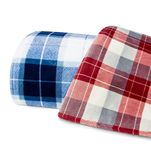 Nautica Home Bluff Plaid Collection Silky Microfiber Ultra Soft And Cozy Plush Light-Weight Fleece Blanket, Easy Care Machine Washable, Queen, Red #TOP4