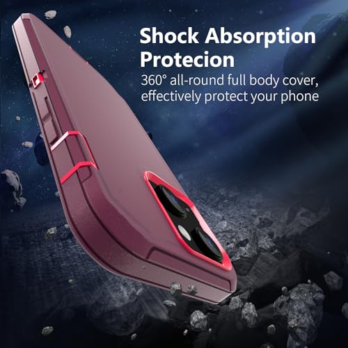 Image of Sansunto for iPhone 16e Case, Protective Cover for 13, 14, 15, 16E 6.1 inch, Heavy Duty Shockproof Drop Proof 3 in 1 Silicone Rubber Cover, Rugged Hybrid Durable Phone Cases for Women (Burgundy)