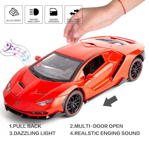 Image of 1:24 Lamborghini LP770 Die-Cast Alloy Sports Red Car Model - Metal Pull Back Toy Car