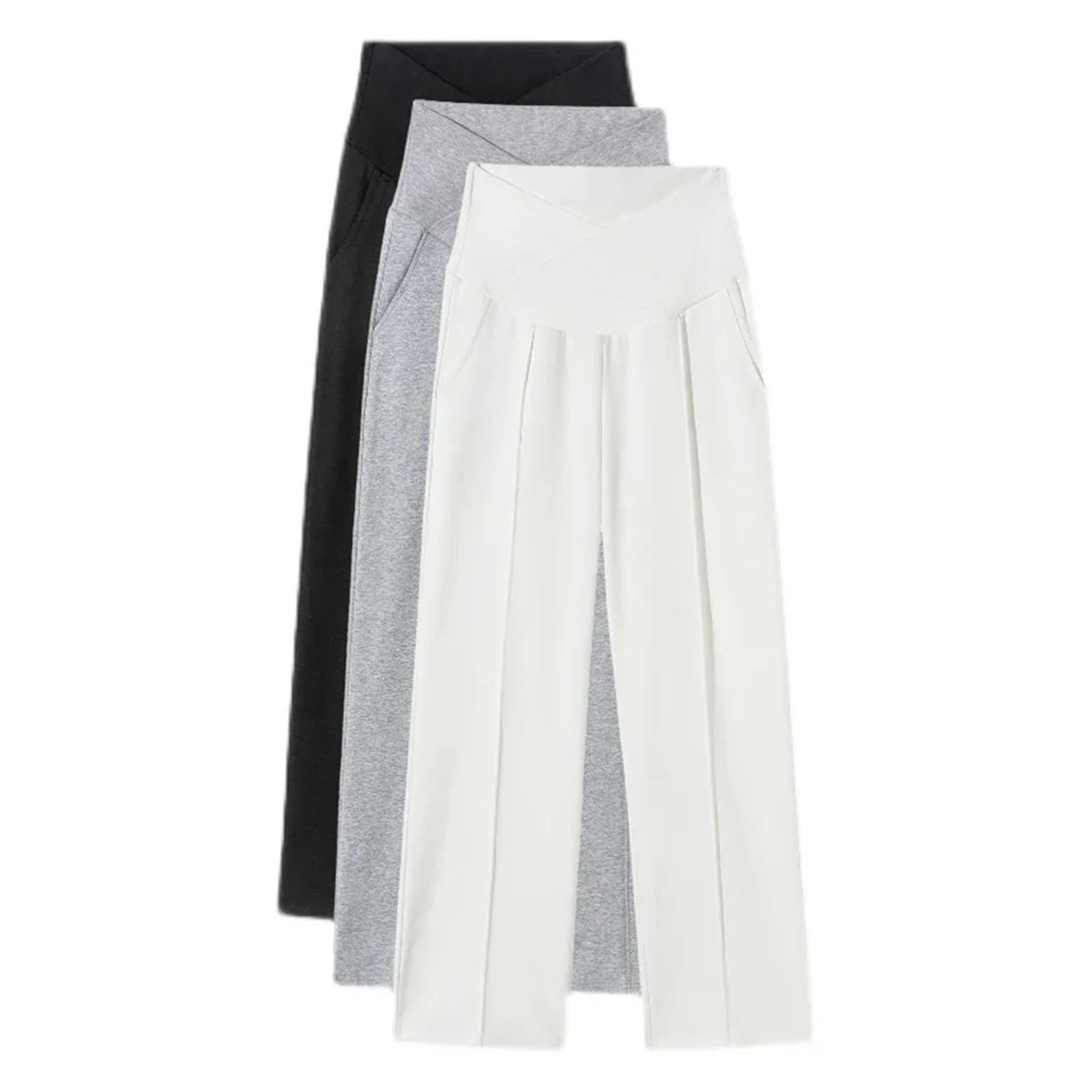 Sommer Dünne Kühle Mutterschaft Gerade Hosen Niedrige Taille for Schwangere Breite Bein Lose Schwangerschaft Hosen(White,XXL)