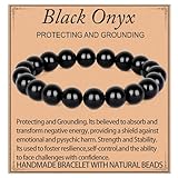 LPBeads Handmade Natural Gemstone Stretch Elastic 10mm Black Onyx Bracelet Healing Crystal Round Stone Beads Jewelry Gifts for Women Men