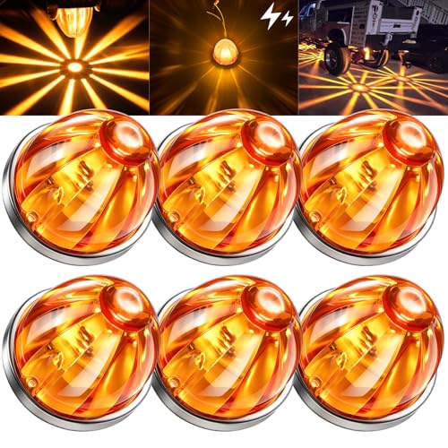 6PCS Amber Watermelon Lights for Semi Truck Trailer Dual Mode Steady & Strobe Cab Marker Roof Clearance Lights Durable ABS Lens Amber LED Water Melon Light for Kenworth Peterbilt Freightliner Trucks