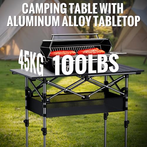 GARLLEN Mesa de Camping Plegable, 2 mesas de Picnic enrollables de Altura Ajustable con Red de Almacenamiento, Mesa de Aluminio Ligero para Exteriores con Bolsa de Transporte para Camping, Barbacoa - imagen 3