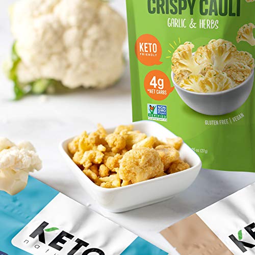 Keto Chips Low Carb Cauliflower Bites - 5g net carbs Cauliflower Chips Healthy Snacks for Kids and Adults (Garlic & Herbs) Low Sugar Gluten free Vegan Paleo Atkins Food Low Carb Snacks (4 Packs)