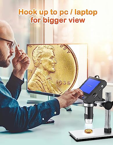 Image of Tobo LCD Digital Microscope, 4.3 Inch Handheld USB Microscope 50X-1000X Magnification Coin Microscope with 8 Adjustable LED, PC View, Microscope for Adults /Kids-TD-1015IM.