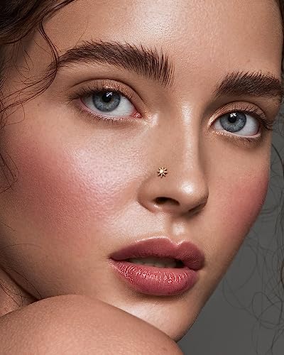 COCHARM 14K Solid Gold Sun Nose Stud 20g Yellow Gold L Bend Nostril Nose Stud 7mm Long Nose Piercing 14kt Real Gold Nose Stud Nose Ring Sparkling CZ Nickle Free Nose Bone Nose Jewelry2