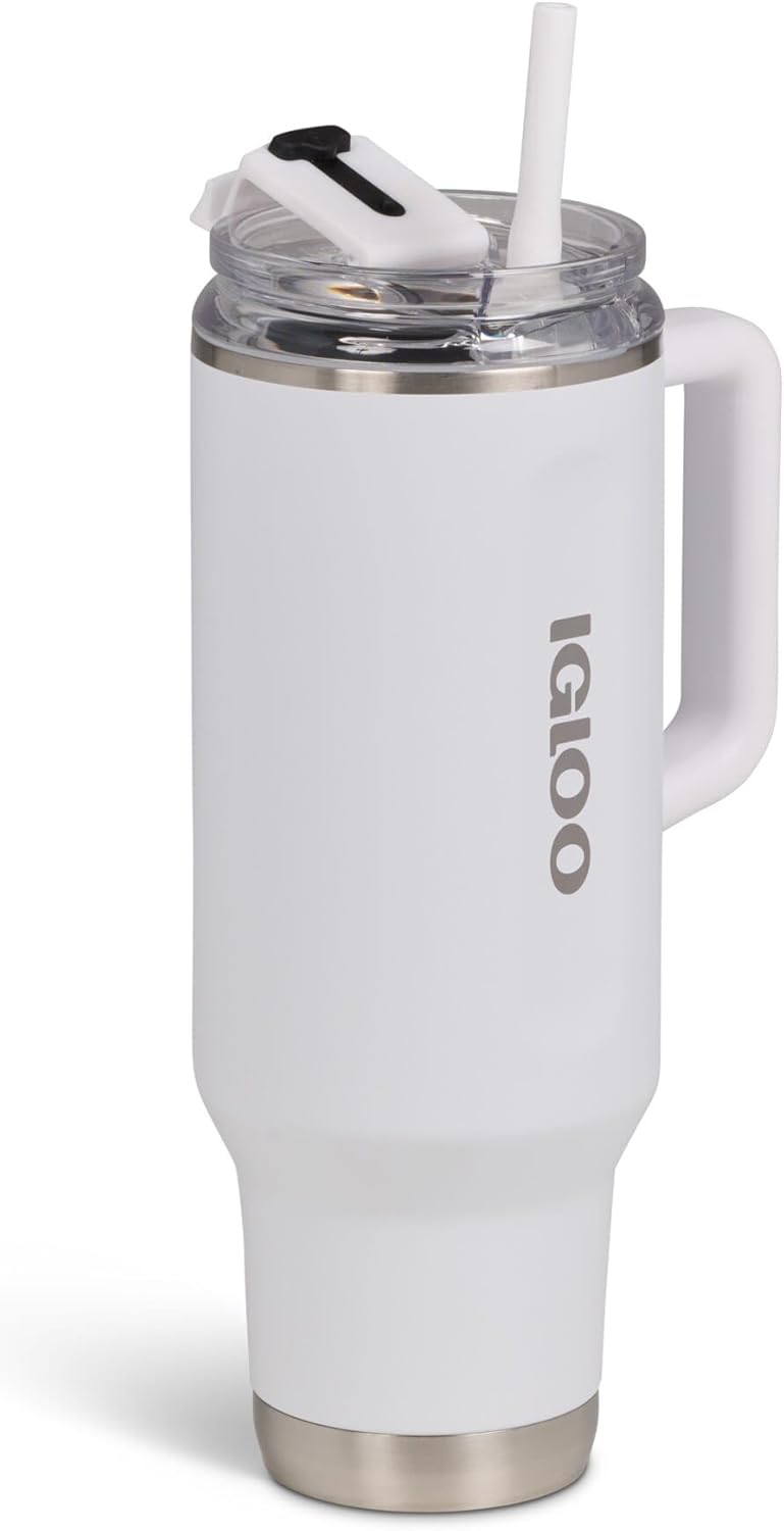 Igloo 00071226 40 Oz Stainless Steel Travel Mug WHT.SSTL.Clear.WHT
