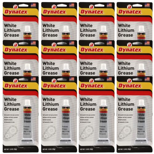 Image of Dynatex White Lithium Grease 1 oz Tube - Multi-Purpose Lubricant for Automotive, Garage Doors, Hinges, Chains, Latches (12-Pack)