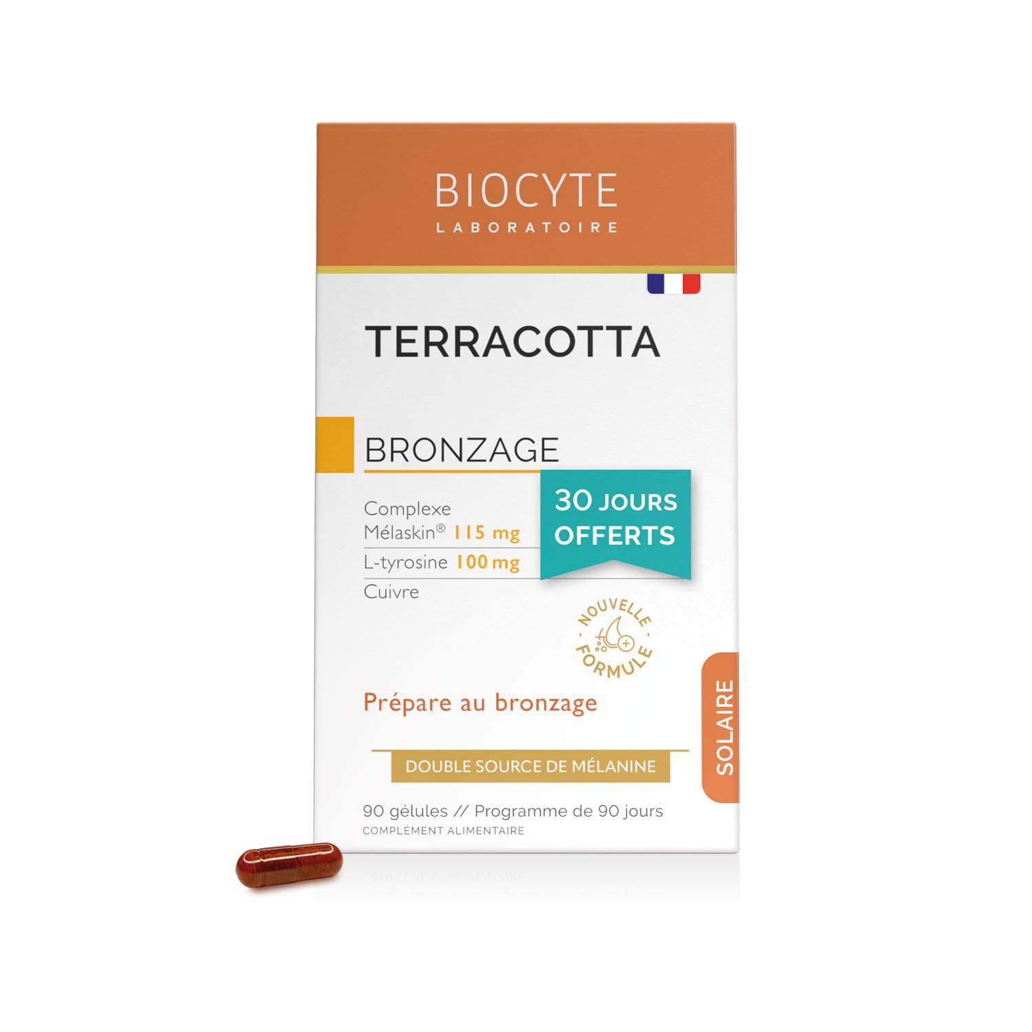 BIOCYTE Pack Terracotta Abbronzatura - Integratore alimentare abbronzante, preparatore solare - doppia fonte di melanina, L-tirosina, rame - programma di 90 giorni