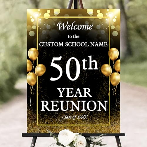 Elegant Gold Bokeh Personalized Class Reunion Yard Sign - Custom School Name Any Class Year & Colors. Outdoor & Indoor Party