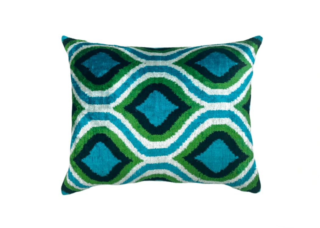 Coussin velours soie ikat 40x50 déco salon taie rectangulaire