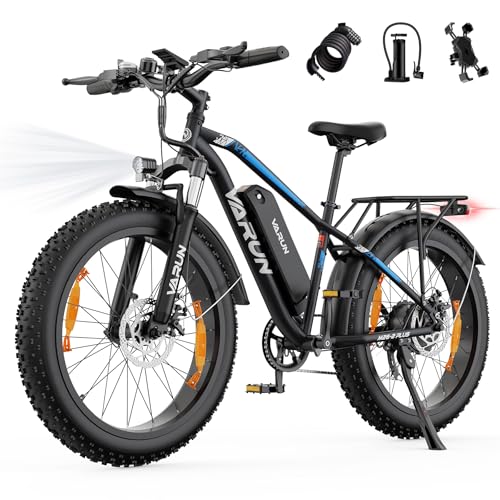 VARUN E Bike, E-Bike Herren mit 26 * 4.0 Zoll Fat Tire, 48V 18AH/15AH Akku, Bis zu 120-150KM, 85NM Motor E-Mountainbike, E-Fatbike mit 5 PAS LCD-Display, 7-Gang, Elektrofahrräder mit EU-Konformes
