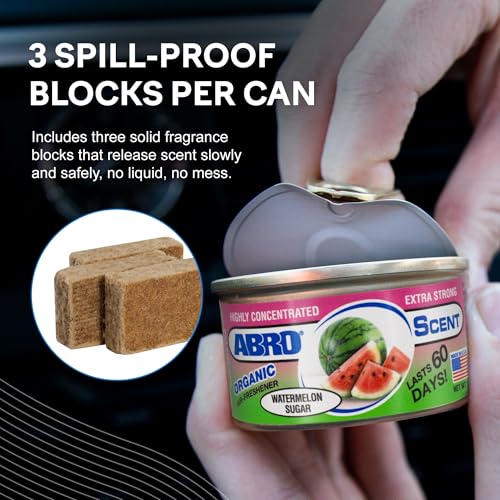 Image of ABRO Car Air Fresheners: Canned, Spill Proof Airfreshener for Home, Office, or Car Accessories Interior, Lasts Up to 60 Days - 3 Pack Watermelon Sugar