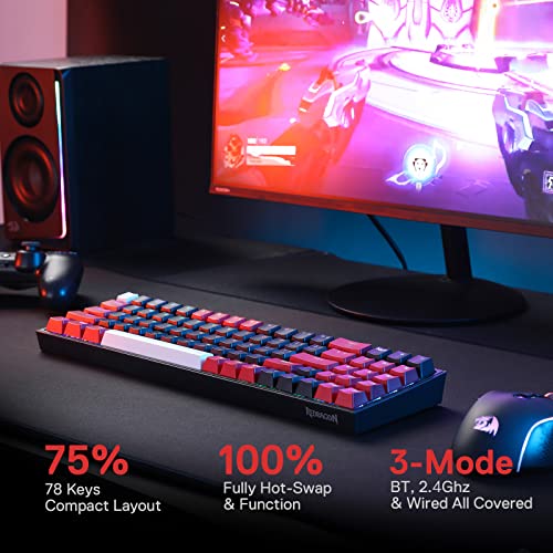 K628 Pro 75% Wireless RGB Gaming Tastiera 3 Modalità 78 Tasti Hot-swap Tastiera Meccanica Compatta Interruttore Rosso, US LAYOUT - Tastiera gaming - Immagine 1