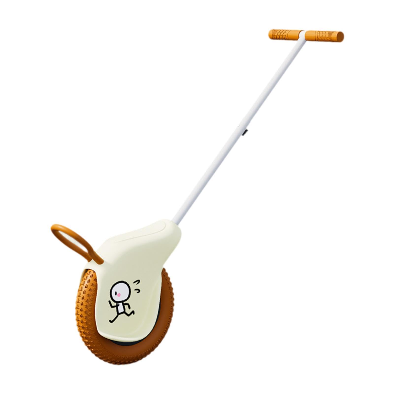 JISADER Kids Unicycle Push Along Walking Toy Developmental Pull Toy Wheel Toy for with Comfortable Sponge Handlebar Suitable for Preschool Learn, brown