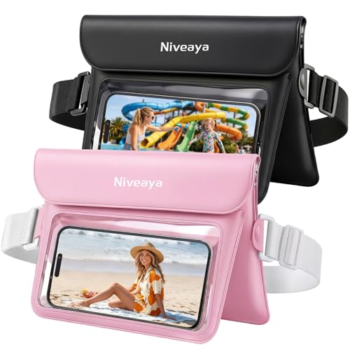 Niveaya Double Space Waterproof Fanny Pack, IPX8 Waterproof Dry Bag Waist Pouch for Beach, Kayaking, Swimming, Boat Travel Essentials, Waterproof Phone Bag & Passport Holder for Women Men(2 Pack)