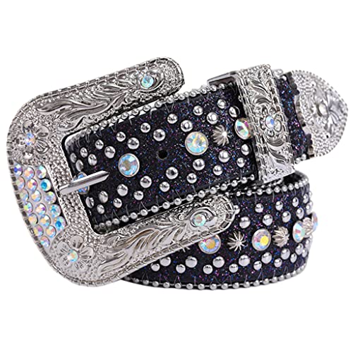 Women Rhinestones Belt For Jeans Dress Men Western Cowgirl Studded Faux Leather Belt Costume Accessories