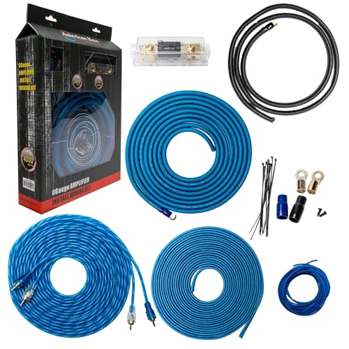 Cable de alimentación de 4 Ga ultra flexible American Bass azul mate con fusible ANL