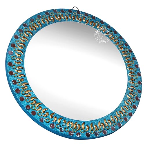 Image of Round Wall Mirror - Round Mirror, Rustic Accent Mirror for Bathroom, Entry, Dining Room, & Living Room. Metal Round Mirror for Wall (Turquoise 3, 16 inch x 16 inch)