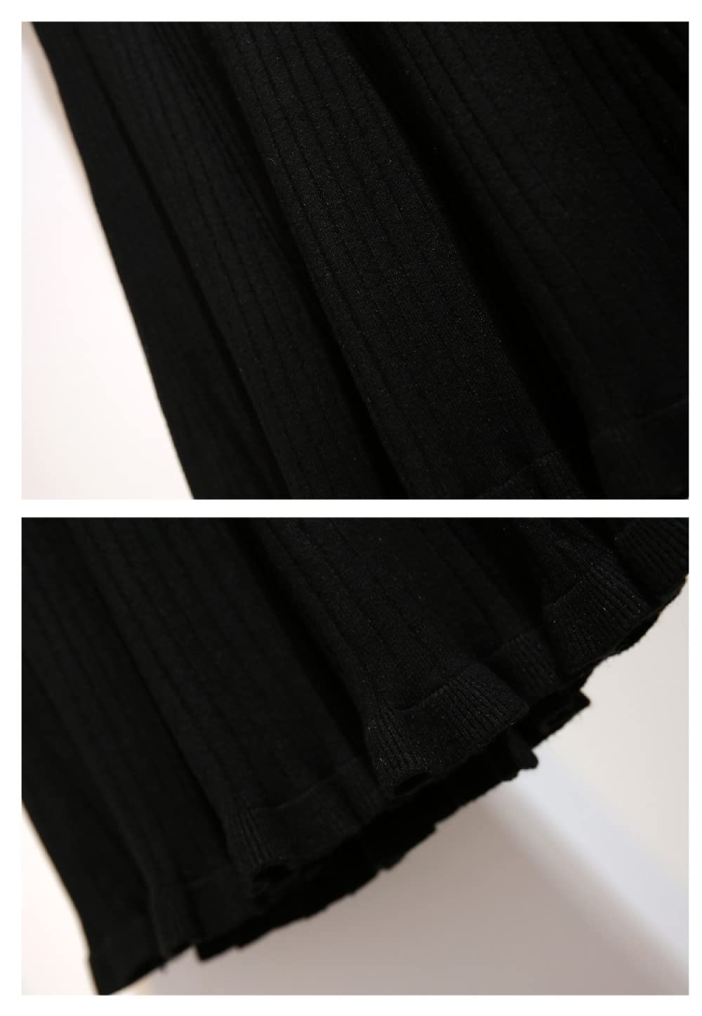 Damen Strickrock,Damen-Midirock, Schwarz, Elastisch, Mit Hoher Taille, Gestrickt, Mit Rüschen, Plissee-Rock, Schmal, A-Linie, Swing, Gerafft, Herbst-Winter, Lange Röcke Für Mädchen, Damen, M