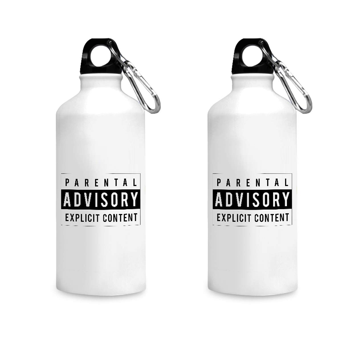 Motivate Box India Aluminum Parental Advisory Explicit Content Printed Sipper Bottles, 750 Ml, White, 2 Piece