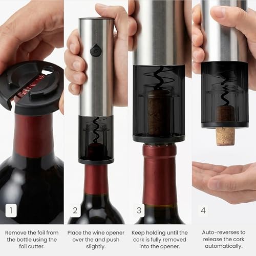 Electric Wine Opener Gift Set — Rechargeable All-in-One Wine Accessories Kit with Automatic Bottle Opener, Foil Cutter, Vacuum Stopper, Aerator & Dispenser — Best Wine Lover Gifts for Women & Men - Thumbnail 6