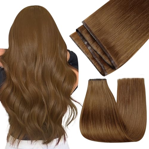 Easyouth 24 Inch Butterfly Weft Hair Extensions Copper OVO Weft Hair Extensions Human Hair Copper Sew in Extension Human Hair Add Length and Volume 100g Double Sided Pu and Genius Wefts Extension