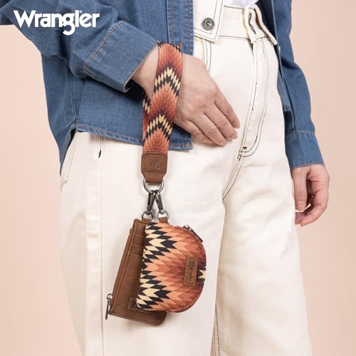 Image of Montana West Wrangler Aztec Keychain Wristlet Wallets for Women Western Dual Pouch Wristlet Credit Card Holder Wallet with Zipper Pocket WG2211-W0051BR