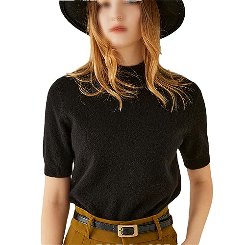 Women's Wool Knitted Sweater Cashmere Pullovers Top Half Sleeve Soft Warm Jumper