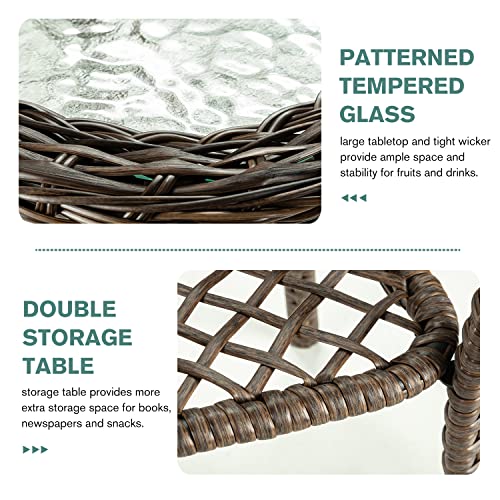 Imusee Outdoor Swivel Rocker Patio Chairs Set, 3 Piece Patio Bistro Set With Rocking And Swivel Chair, Khaki Buttoned Cushions (Brown & Khaki) #TOP5