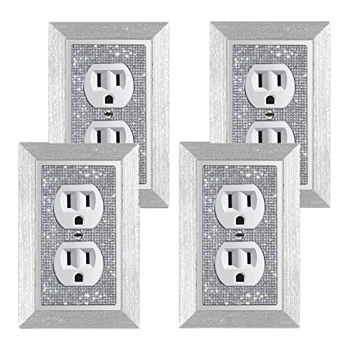Image of 4 Pcs Shiny Rhinestones Outlet Covers Wall Plate Imitation Wood Grain Toggle Light Switch Cover Decorative Electrical Outlet Cover Plates Durable Switch Covers Socket Outlets Covers