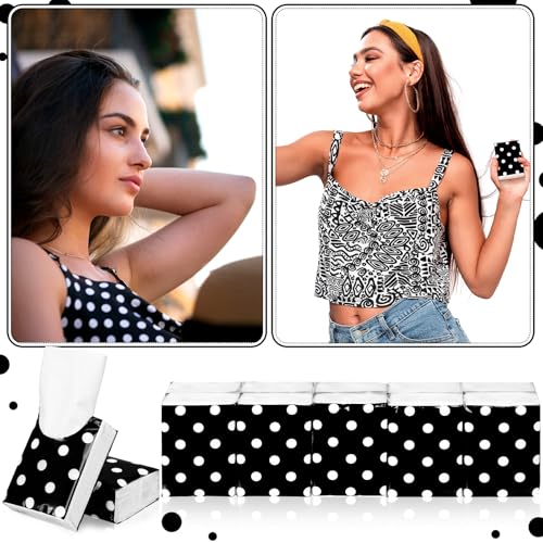Image of Therwen 100 Pack Pocket Tissues Travel Bulk 1000 Sheet, Classic Polka Dots