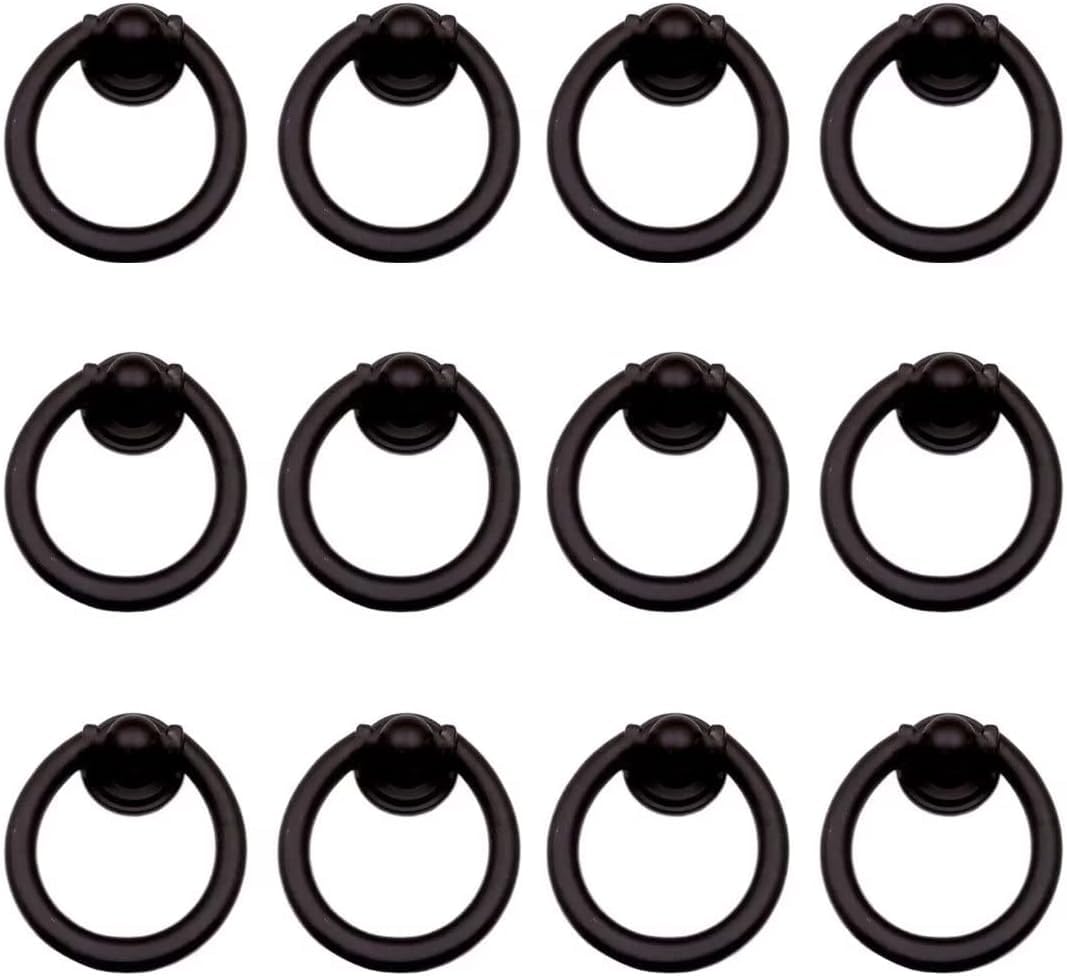 YDHSIKK Drawer Handles, Drawer Ring Pull Handles Multicolor 35-40mm Diameter Pack of 12(Black,40mm Diameter)
