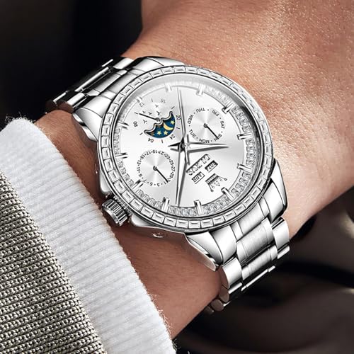 Image of OLEVS Automatic Watches for Men 43MM Skeleton Large Dial 3Hand Self Winding Watch Stainless Steel Dress Luxury Mechanical Waterproof Luminous Wirst Watch Gift