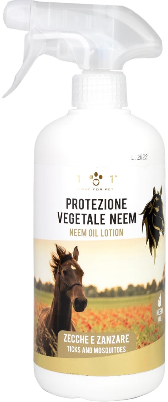 Spray Végétal à l'Huile de Neem, 500 ml - Répulsif Puces, Taons, Tiques, Moustiques et autres Parasites et Insectes - Anti-mouches et Moucherons - Produit naturel pour Chevaux, Linea101