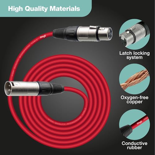 Image of Stagg 3m /10ft XLR to XLR Microphone Cable - Red